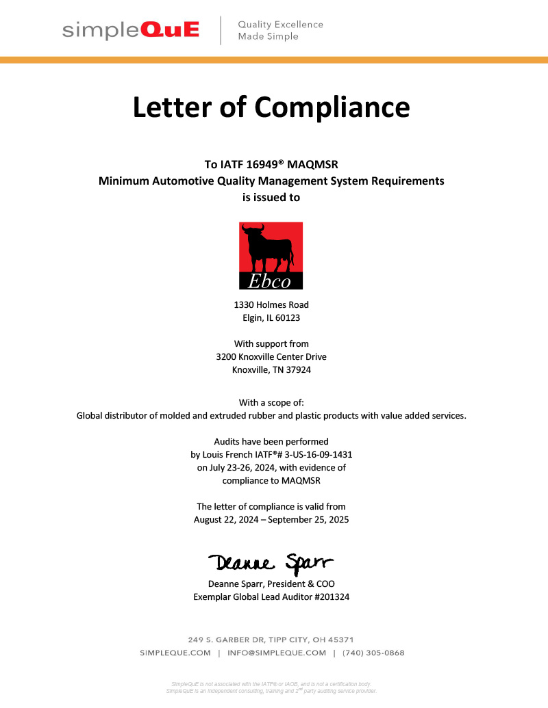 IATF 16949 MAQMSR Letter of Compliance