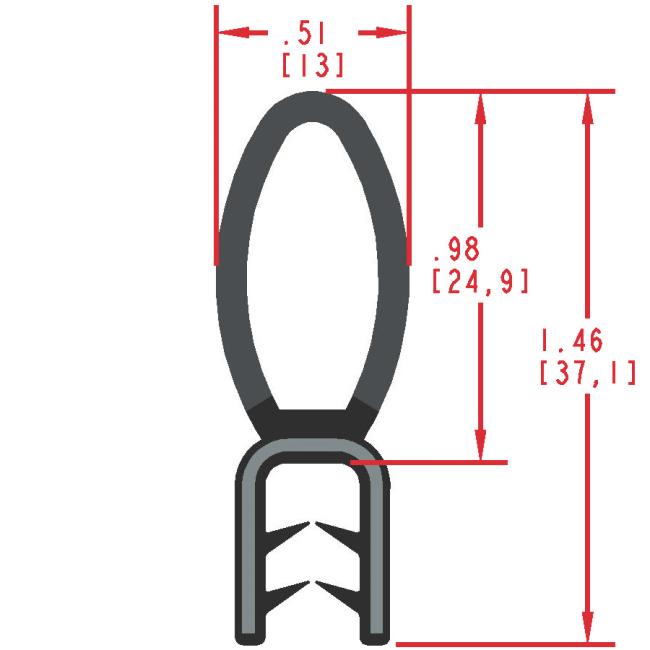 Rubber Seal with Top Bulb, Profile MC1075