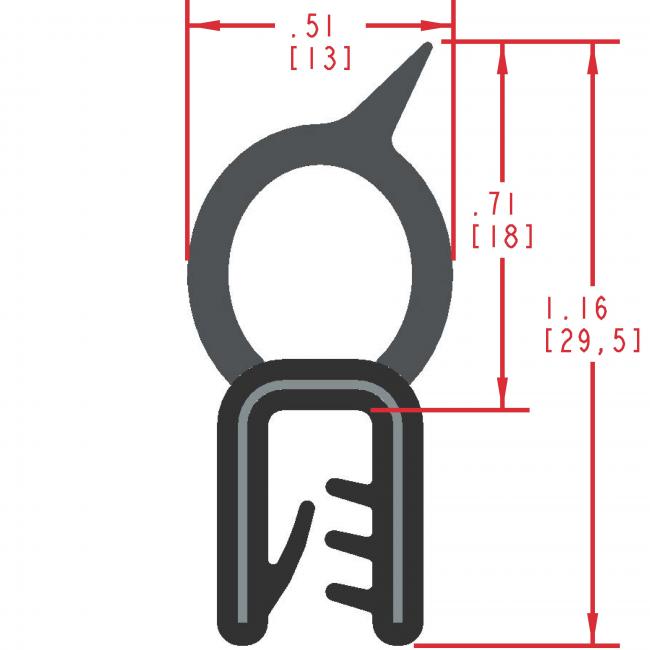 Rubber Seal with Top Bulb, Profile MC1811